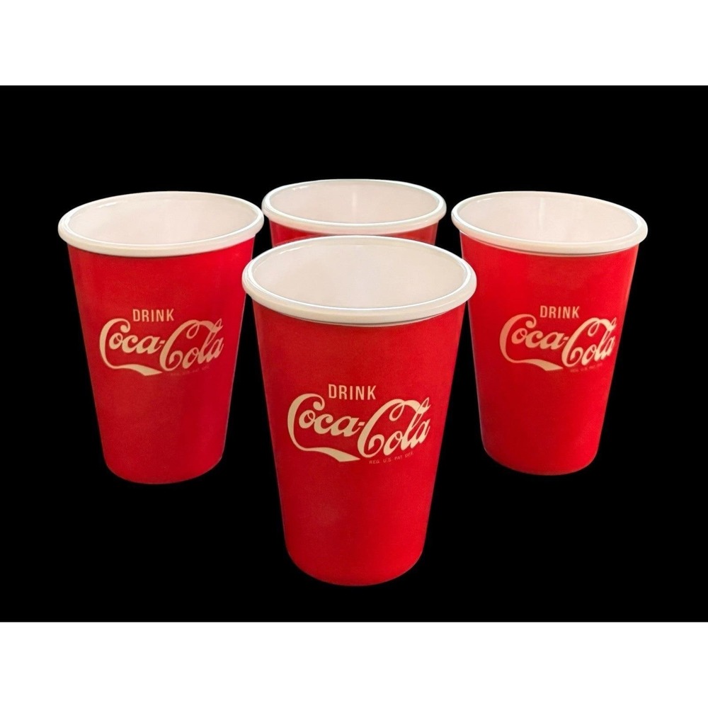 Set Of 4 Vintage Red Drink Coca Cola Melamine‎ Cups By One Hundred 80 Degrees